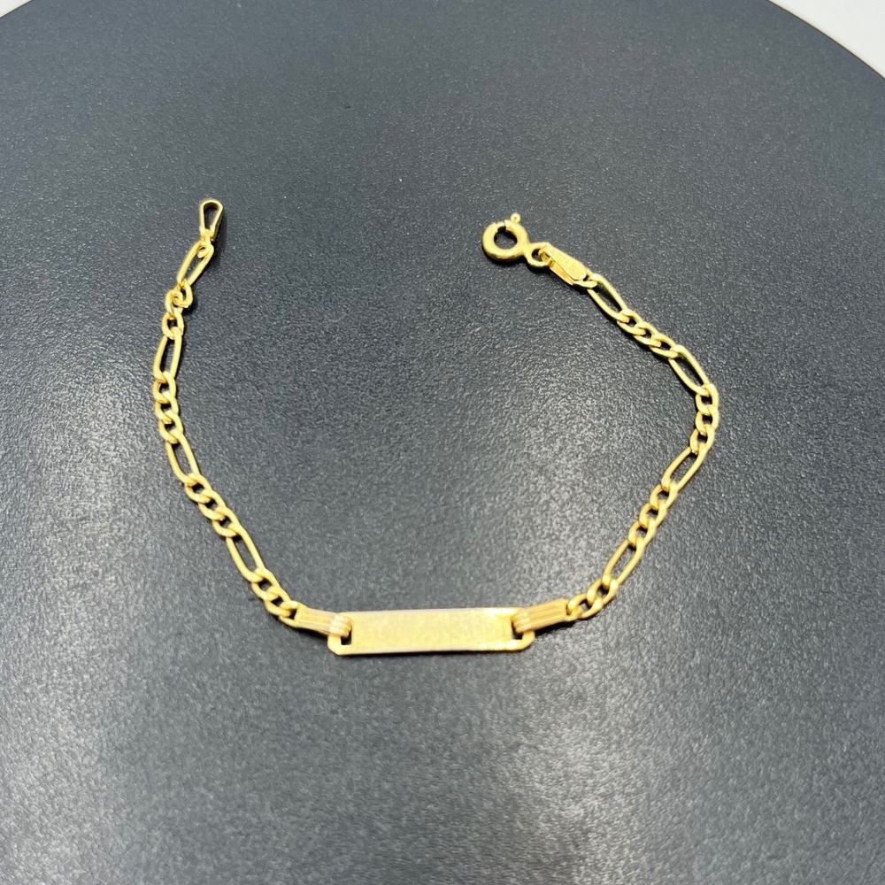 SWI Italy 10K Yellow Gold Baby Toddler‎ Figaro Link Blank ID Bracelet 5.5" 1.17g